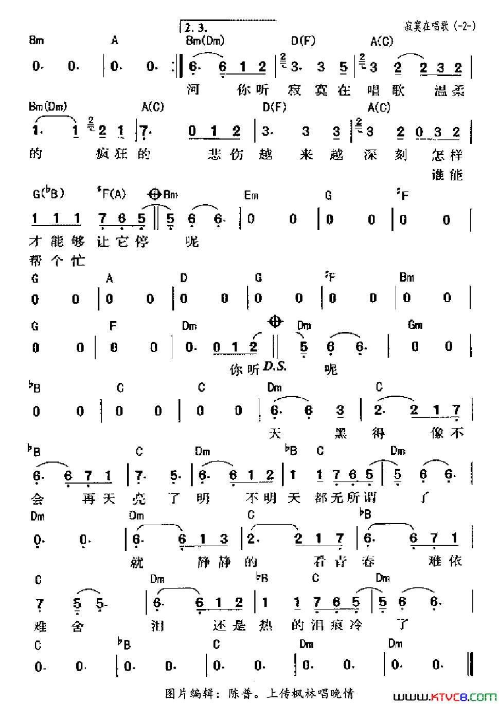 寂寞在唱歌歌曲，双页谱简谱_阿桑演唱_施人诚/DWC、MC词曲