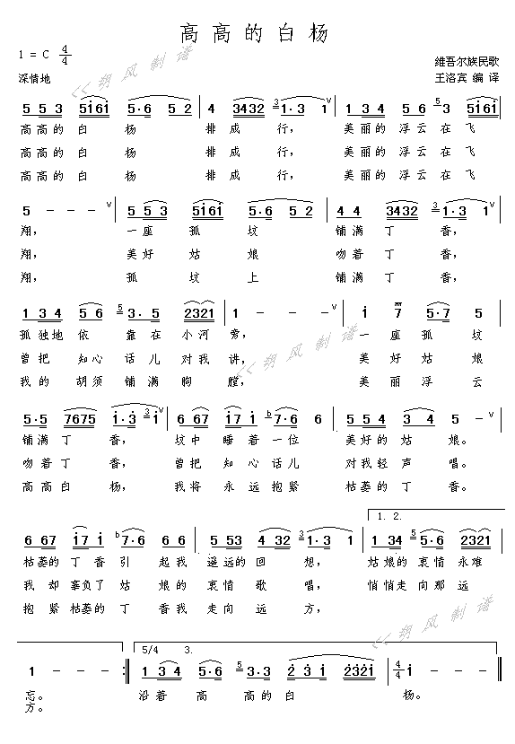 高高的白杨简谱_王洛宾词曲演唱