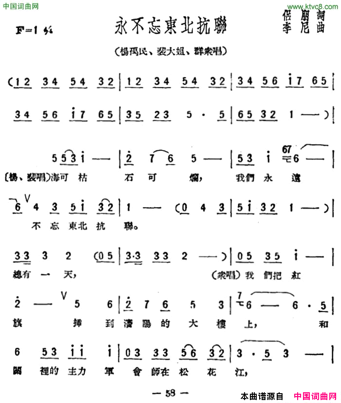 永不忘东北抗联歌剧_星星之火_选曲简谱