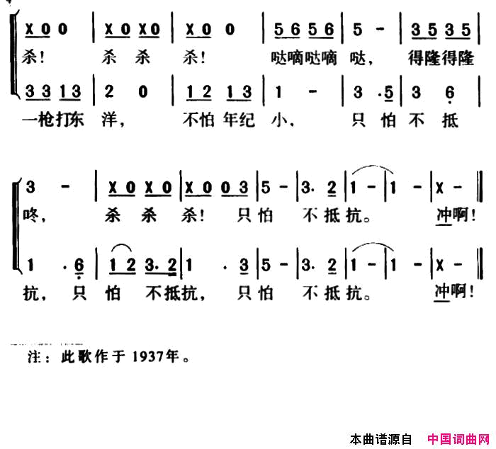 军歌金曲：只怕不抵抗合唱简谱