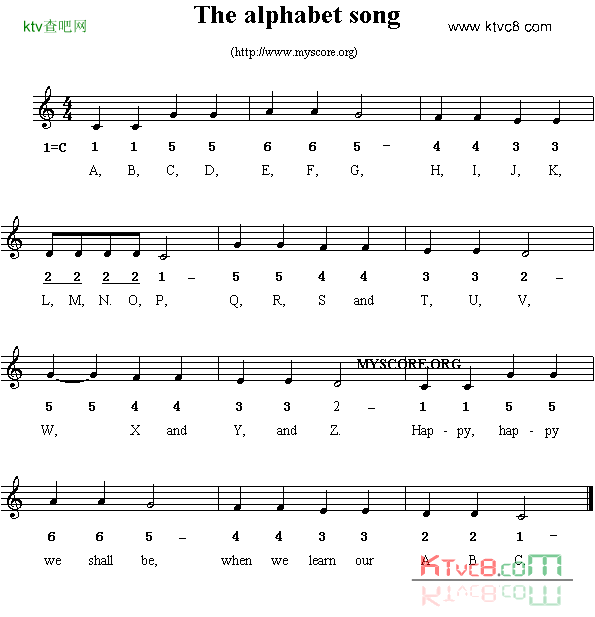 Thealphabetsong线简谱混排版、英文儿歌简谱