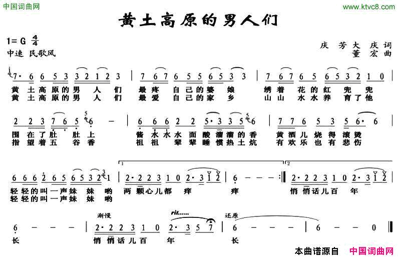 黄土高原的男人们庆芳大庆词董宏曲黄土高原的男人们庆芳_大庆词_董宏曲简谱