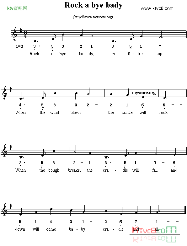 Rockabyebady线简谱混排版、英文儿歌简谱