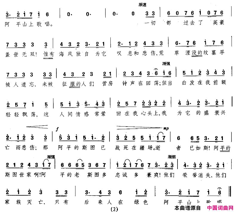 我歌唱一个地方[苏格兰]简谱