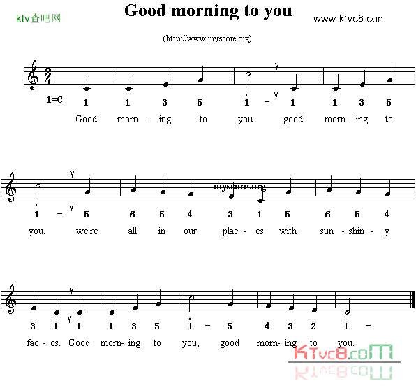 GoodMorningtoyou线简谱混排版、英文儿歌简谱