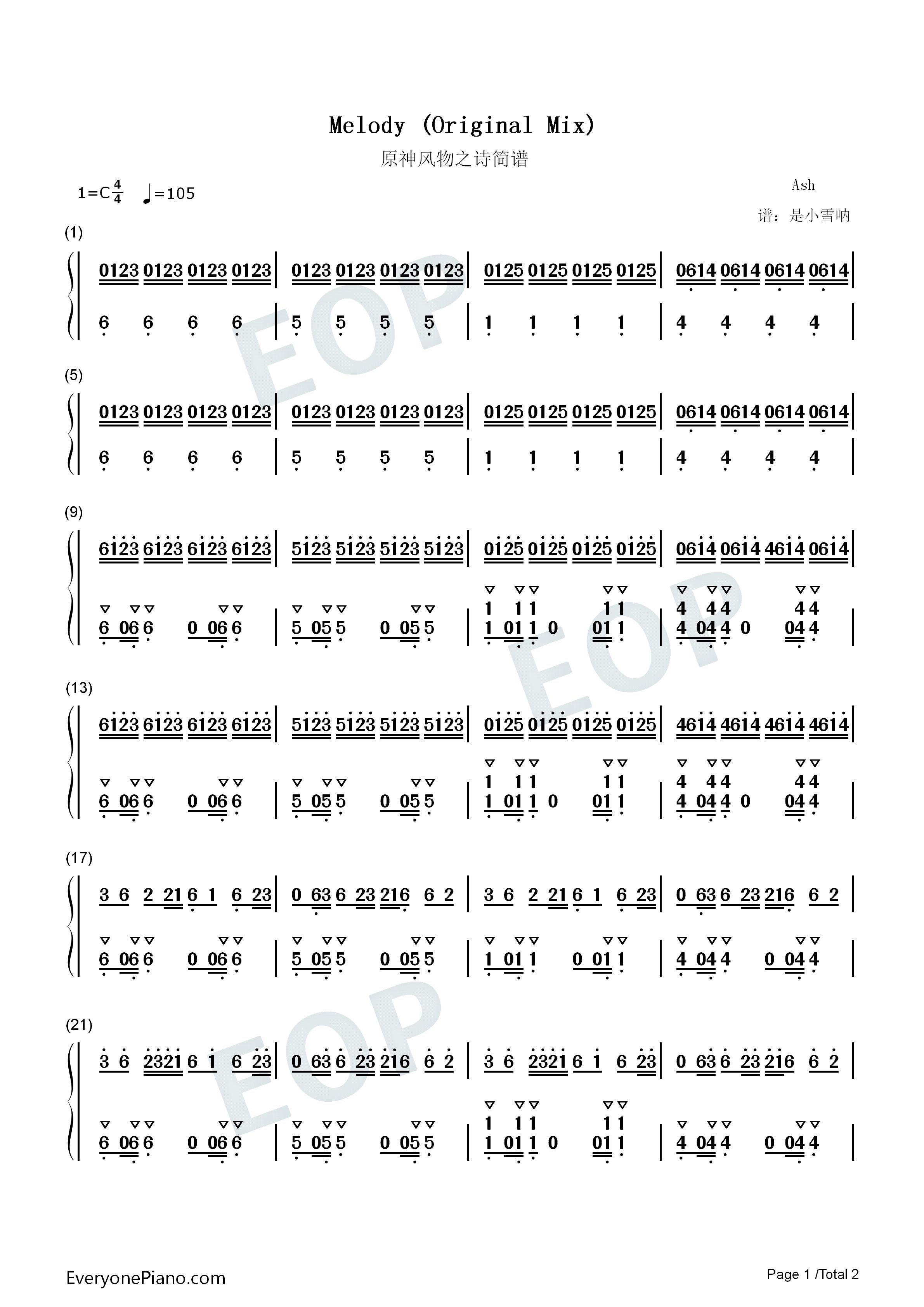 Melody_Original_mix钢琴简谱_Ash演唱