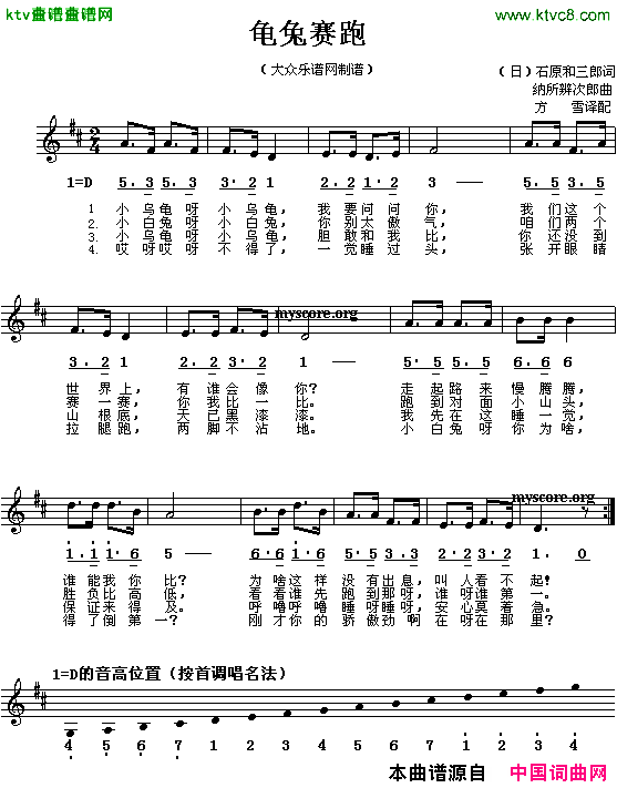 龟兔赛跑线、简谱混排版【日】简谱