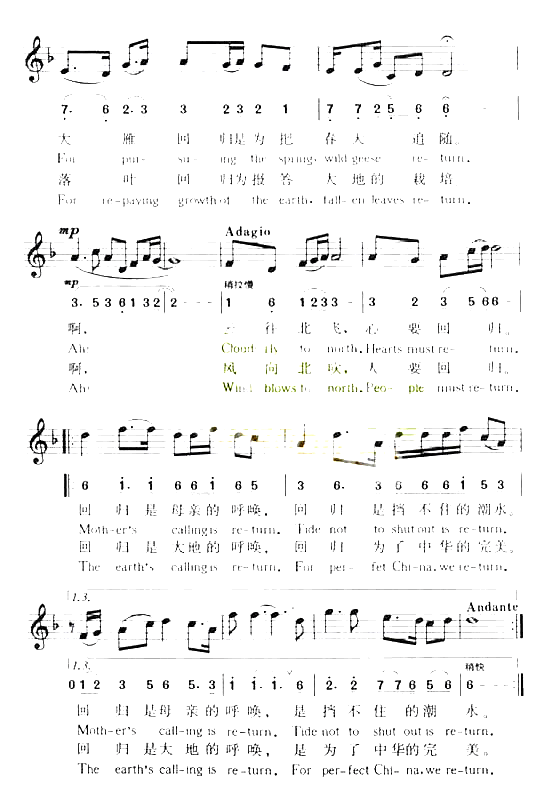 回归简谱_牛世生作词晓光作曲罗志海译配排谱演唱