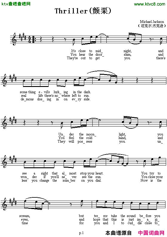 Thriller颤栗[美]简谱_迈克尔·杰克逊演唱