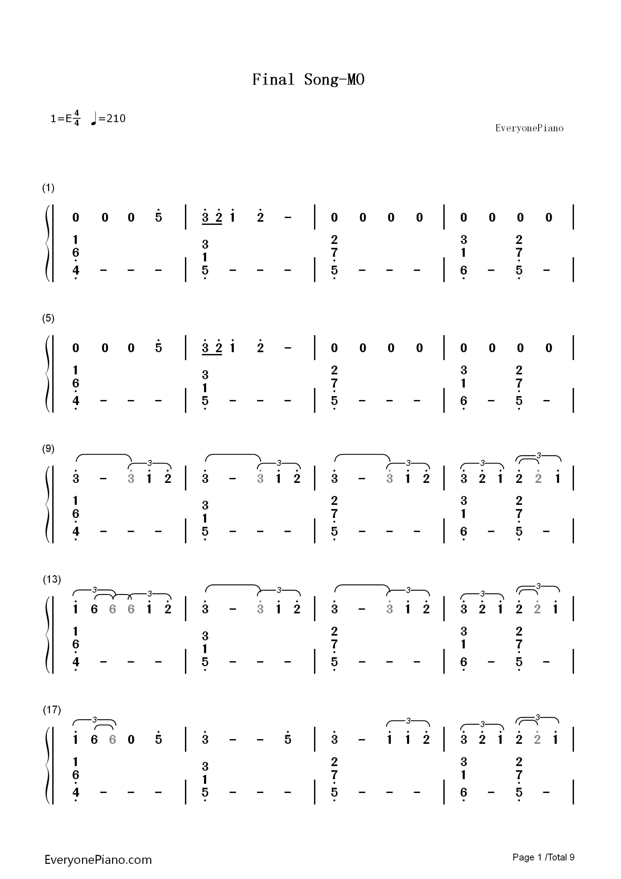 Final_Song钢琴简谱_MO演唱