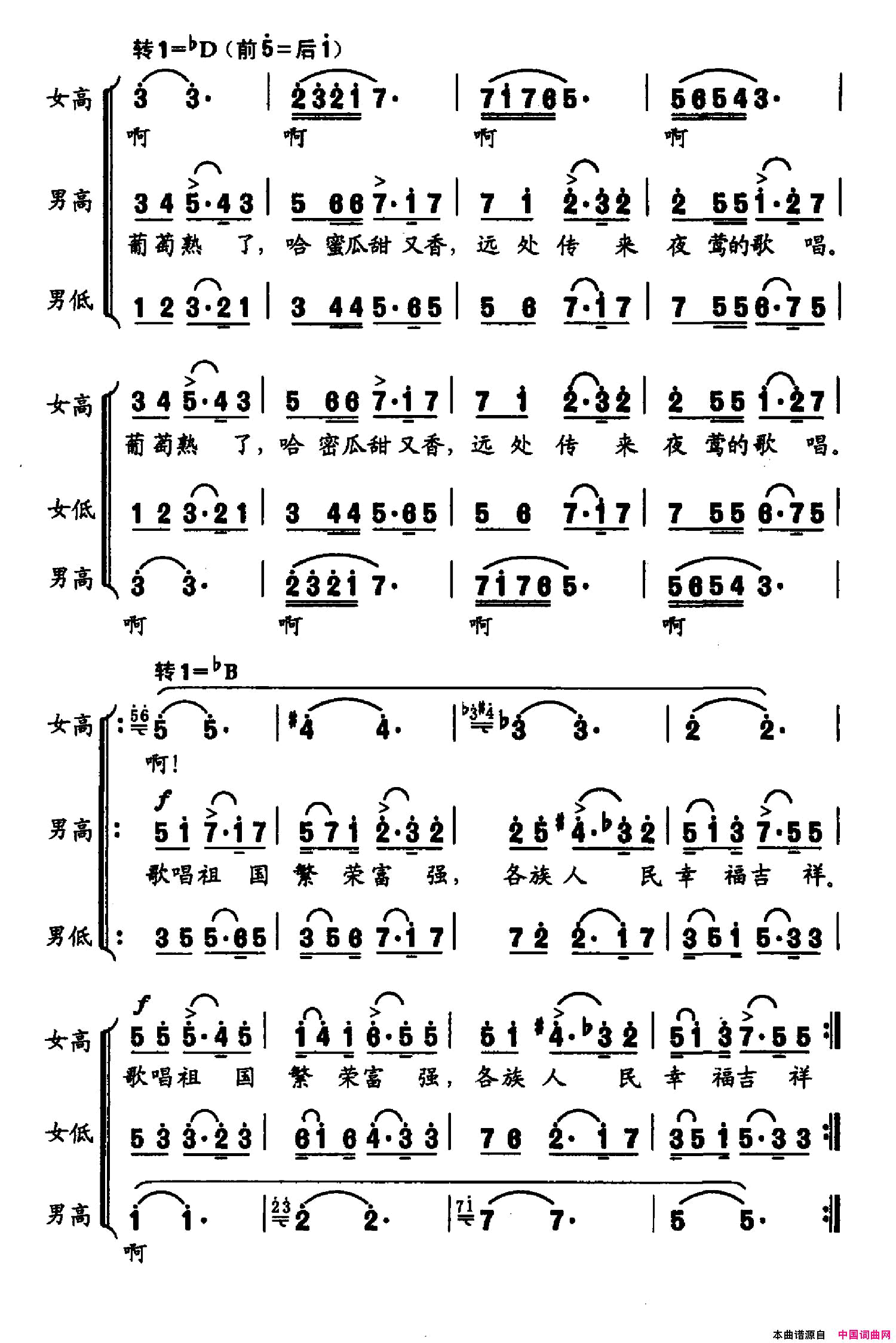 乡村“麦西来甫”_天山风情_套曲之六简谱_国家交响乐团合唱团演唱_李幼容/夏中汤词曲