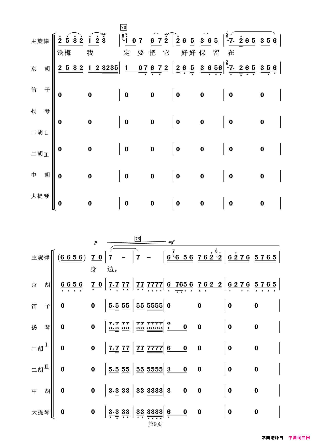 光辉照儿永向前京剧_红灯记_选段、唱腔+伴奏总谱简谱_常青乐团演唱