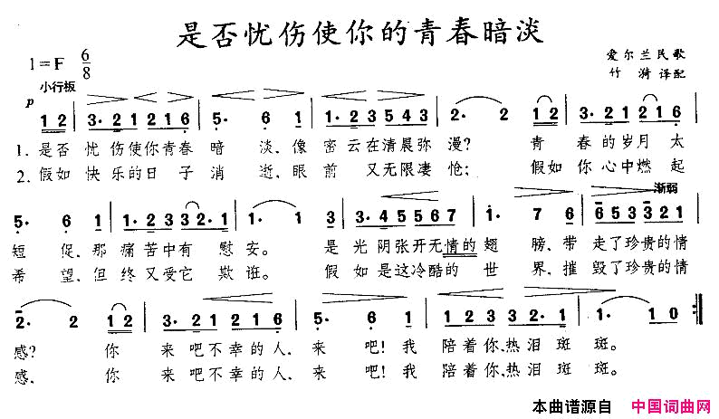 是否忧伤使你的青春暗淡[爱尔兰]简谱