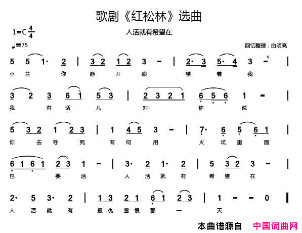 歌剧_红松林_选曲4首简谱