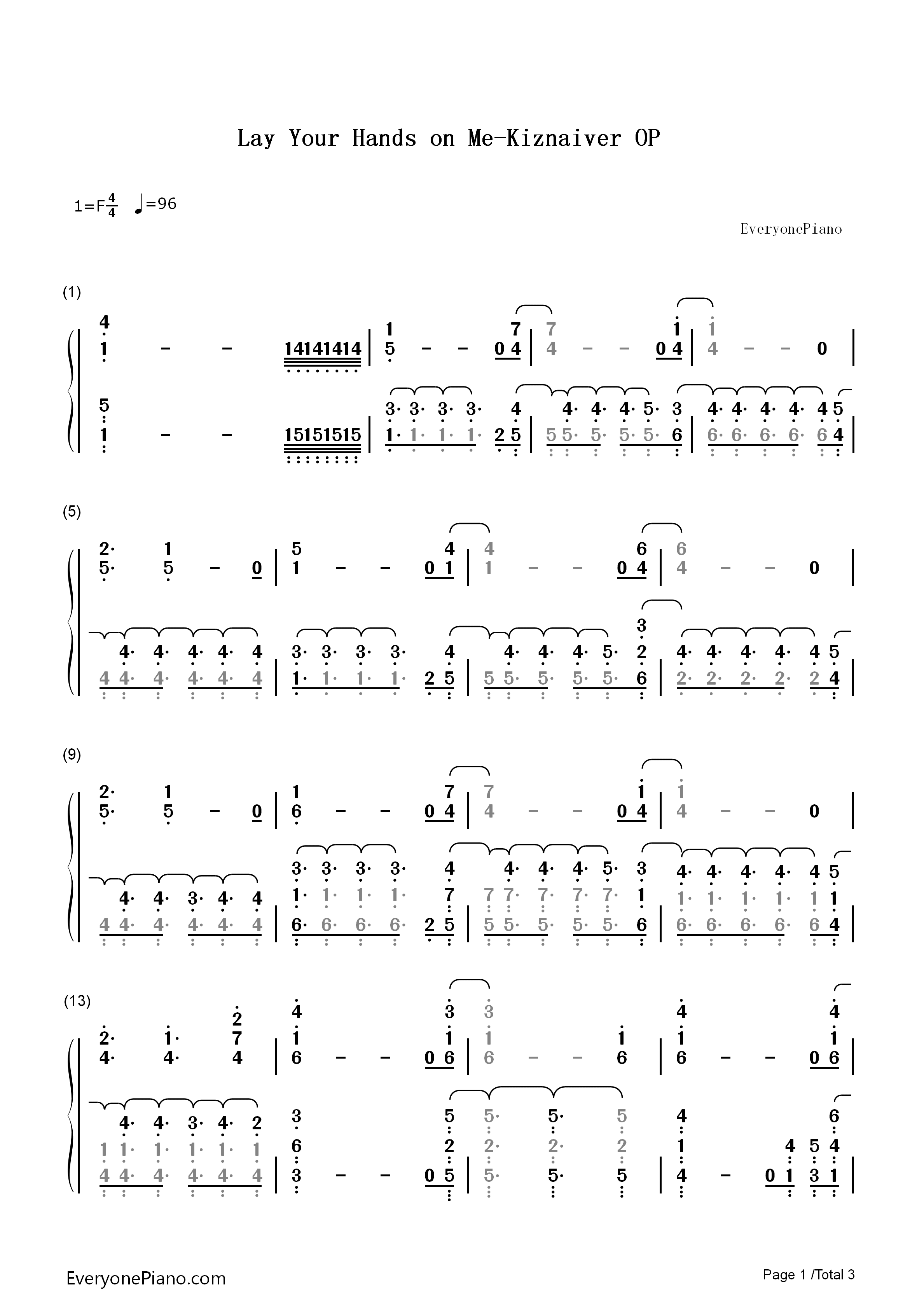 Lay_Your_Hands_on_Me钢琴简谱_Boom_Boom_Satellites演唱