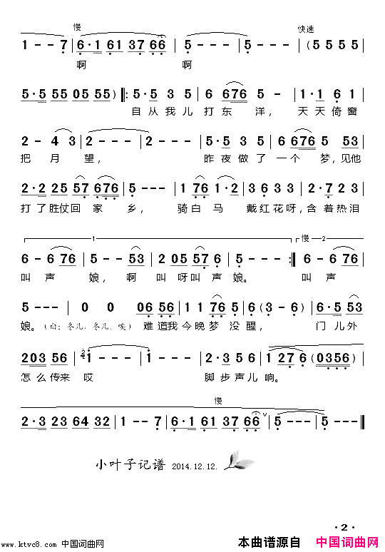 思儿歌剧_野火春风斗古城_选曲简谱_黄华丽演唱_王晓玲/张卓娅、王祖皆词曲