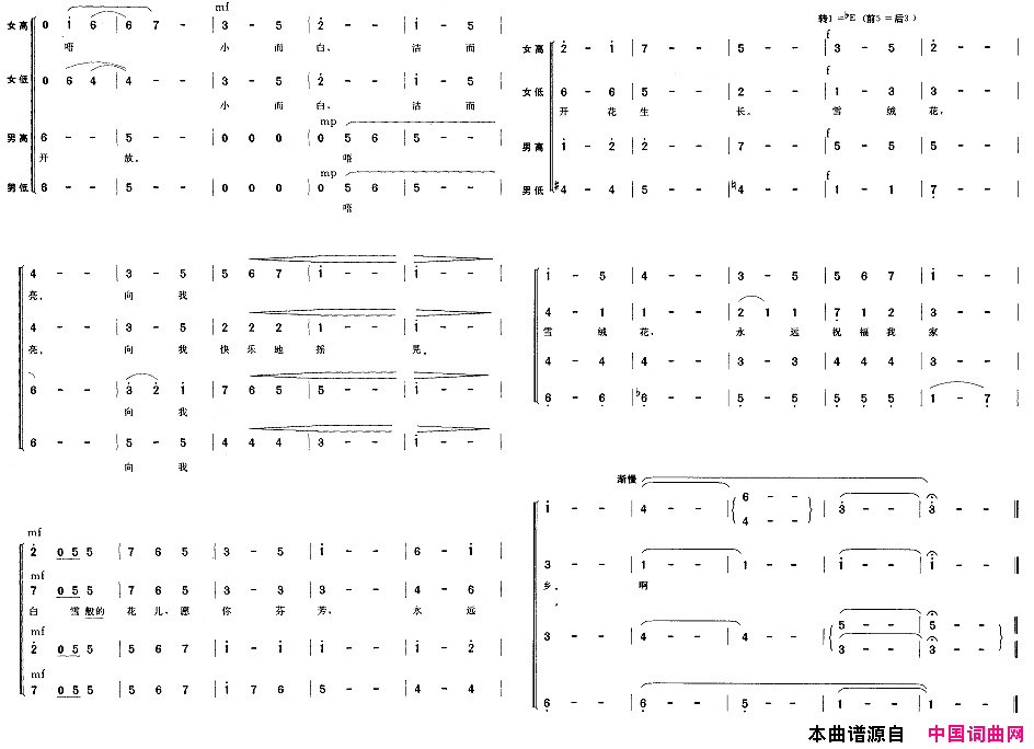雪绒花混声合唱简谱