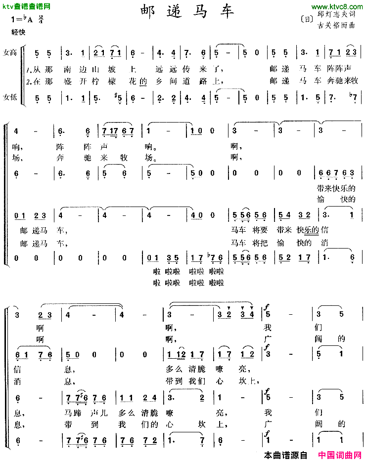 邮递马车合唱[日]简谱