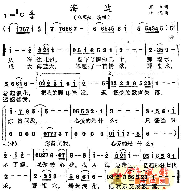 海边简谱_张明敏演唱