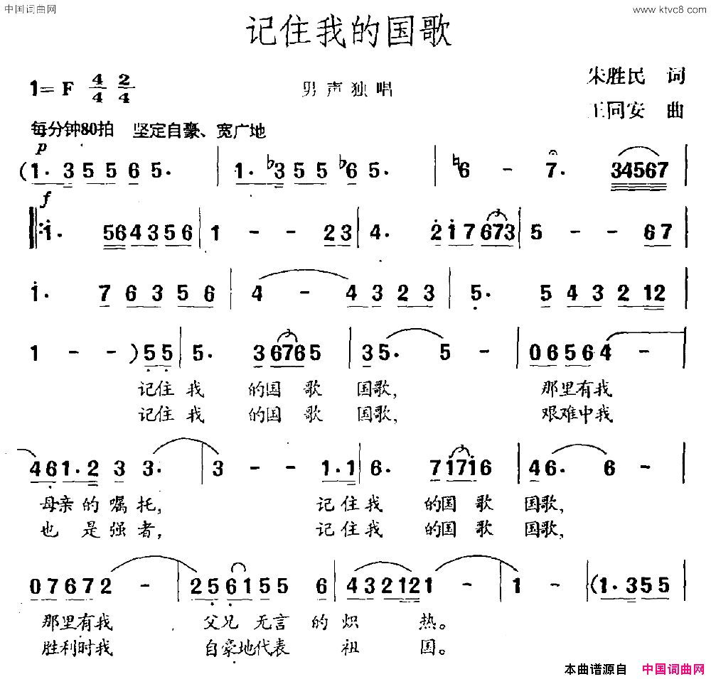 记住我的祖国简谱