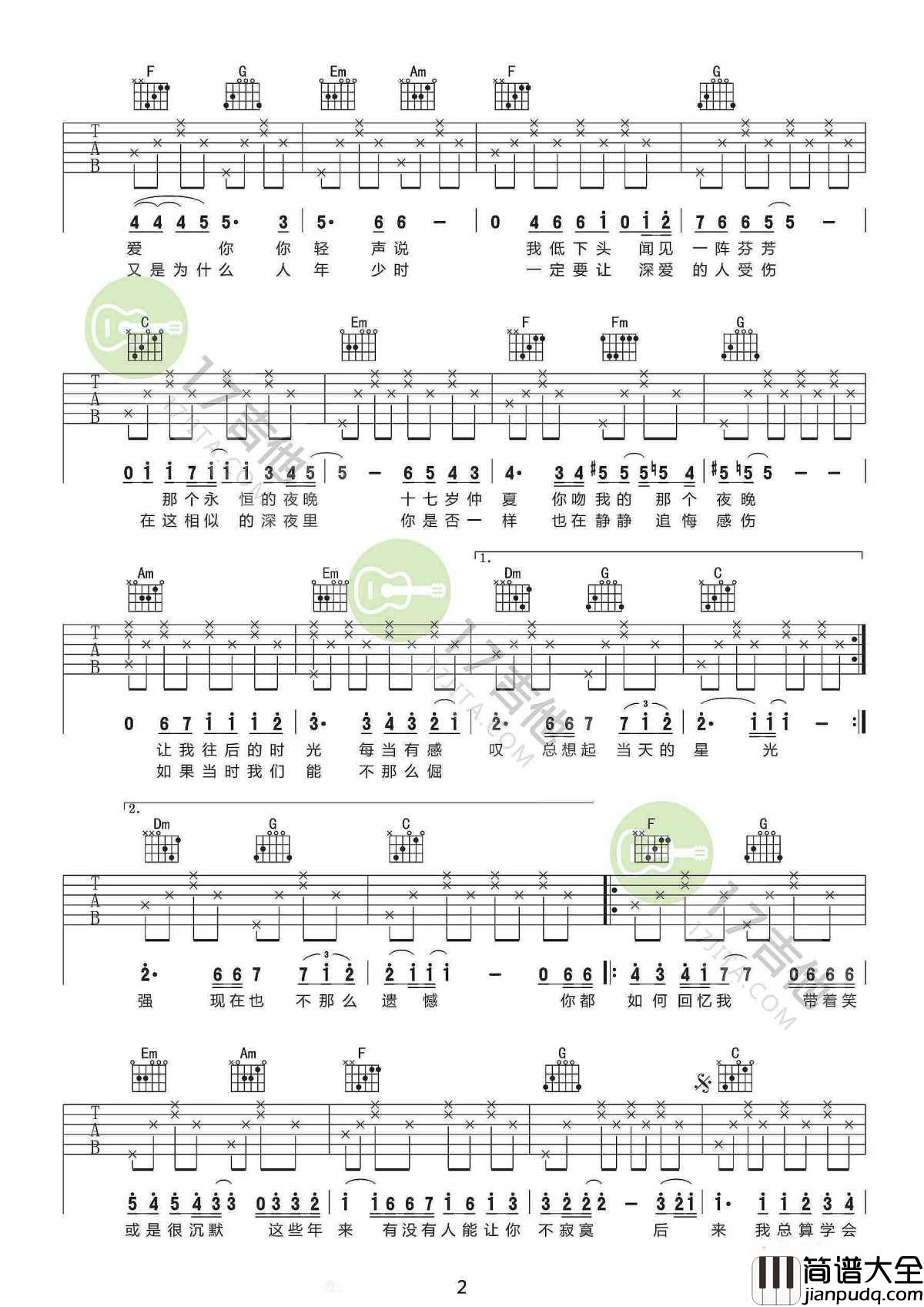 后来吉他谱_刘若英_你都如何回忆我，带着笑或是很沉默