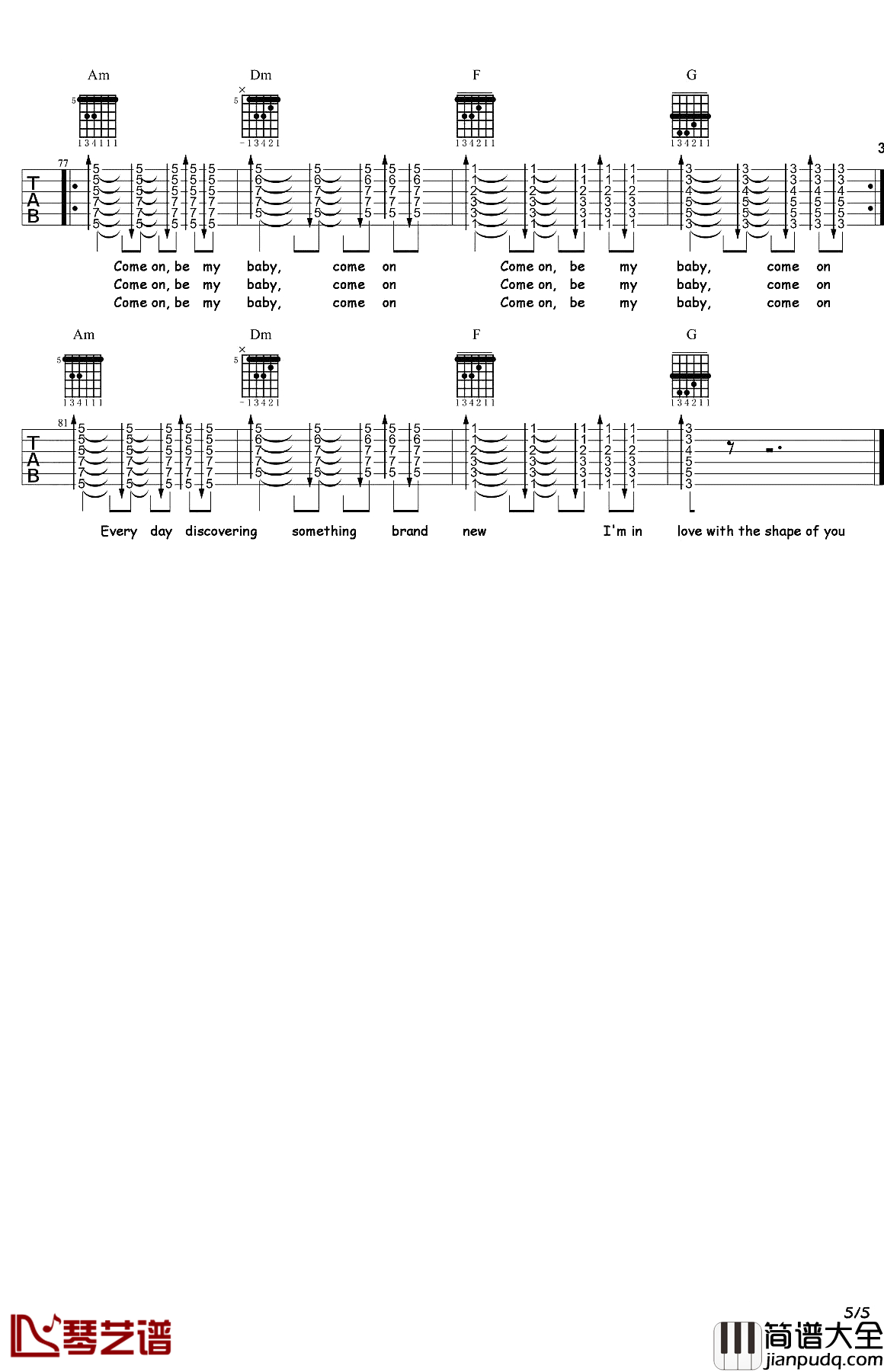 Shape_of_you吉他谱_Ed_Sheeran_身体和心灵一同的沉沦