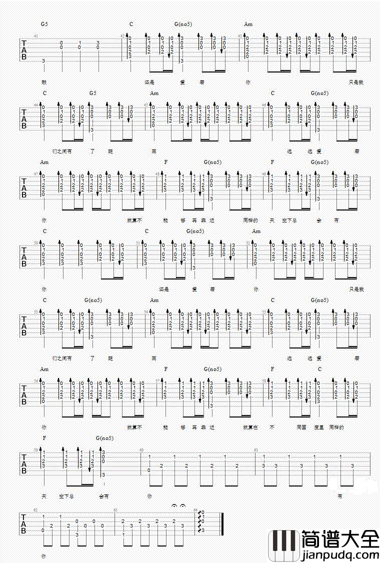 远远在一起吉他谱_龚诗嘉_C调弹唱谱_图片谱