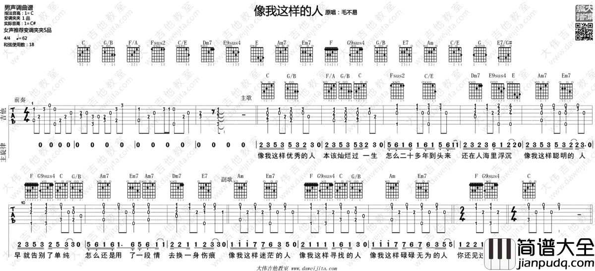 像我这样的人吉他谱_毛不易_吉他弹唱教学演示