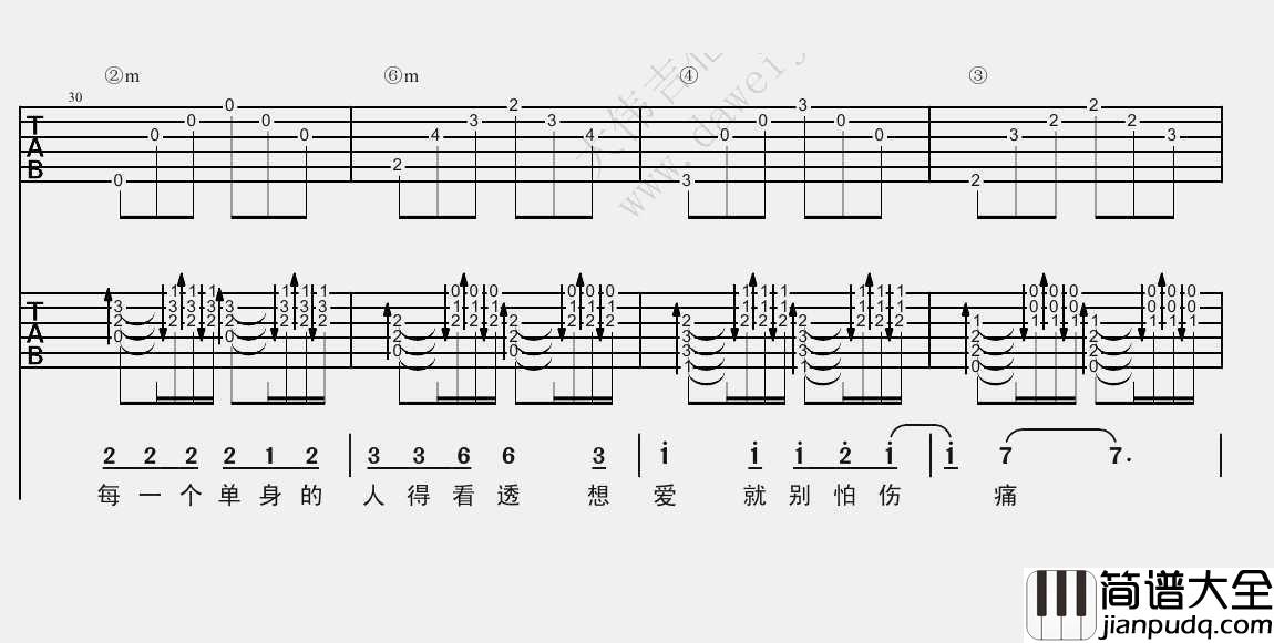 单身情歌吉他谱(双吉他版编配)_林志炫_高清图片谱