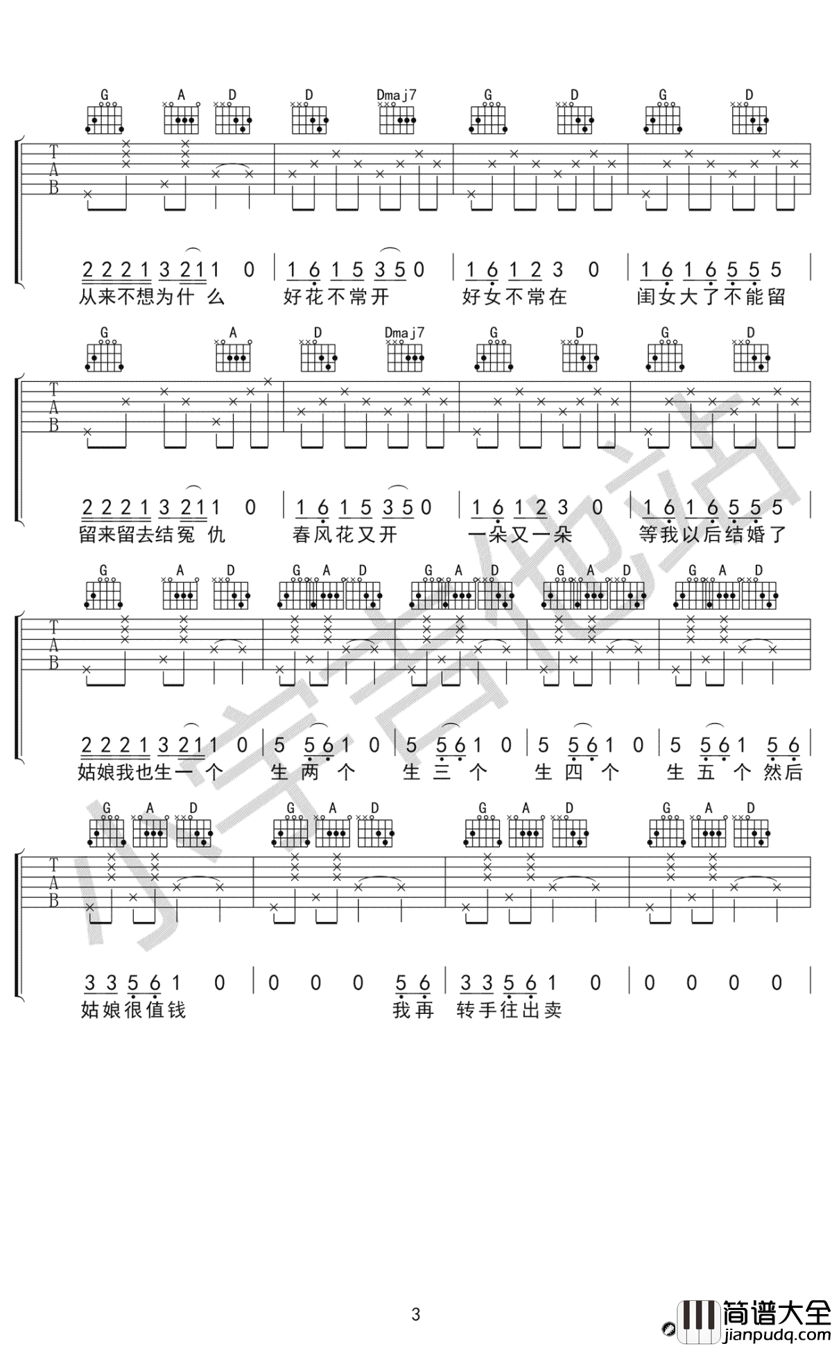 花开不少年吉他谱_张艺德_高清弹唱谱_图片谱