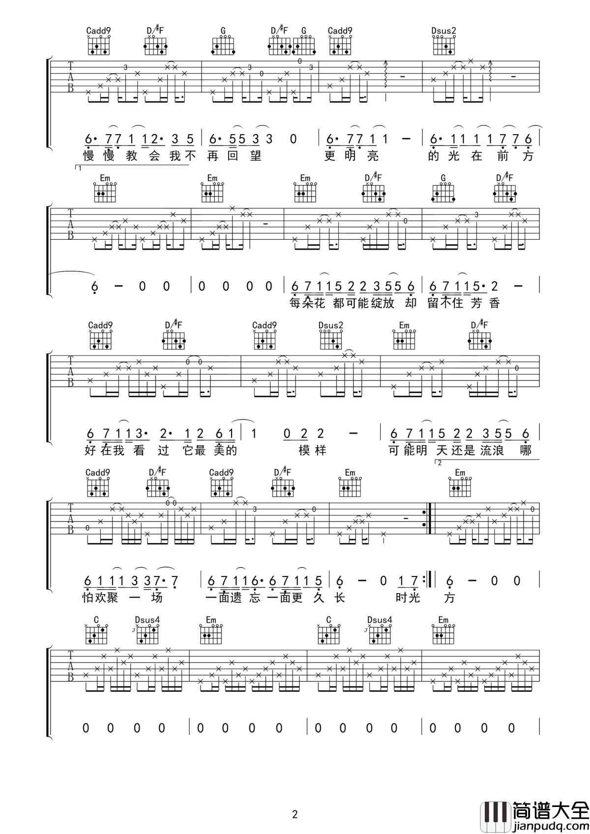 前方吉他谱_马雨阳_更明亮的光在前方__更宽广的路在前方