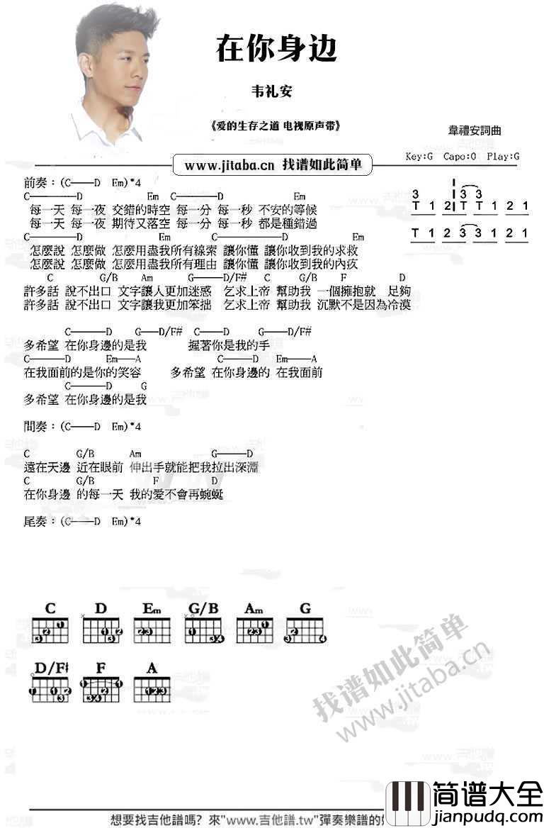 在你身边吉他谱_G调指法_韦礼安_和弦图片谱