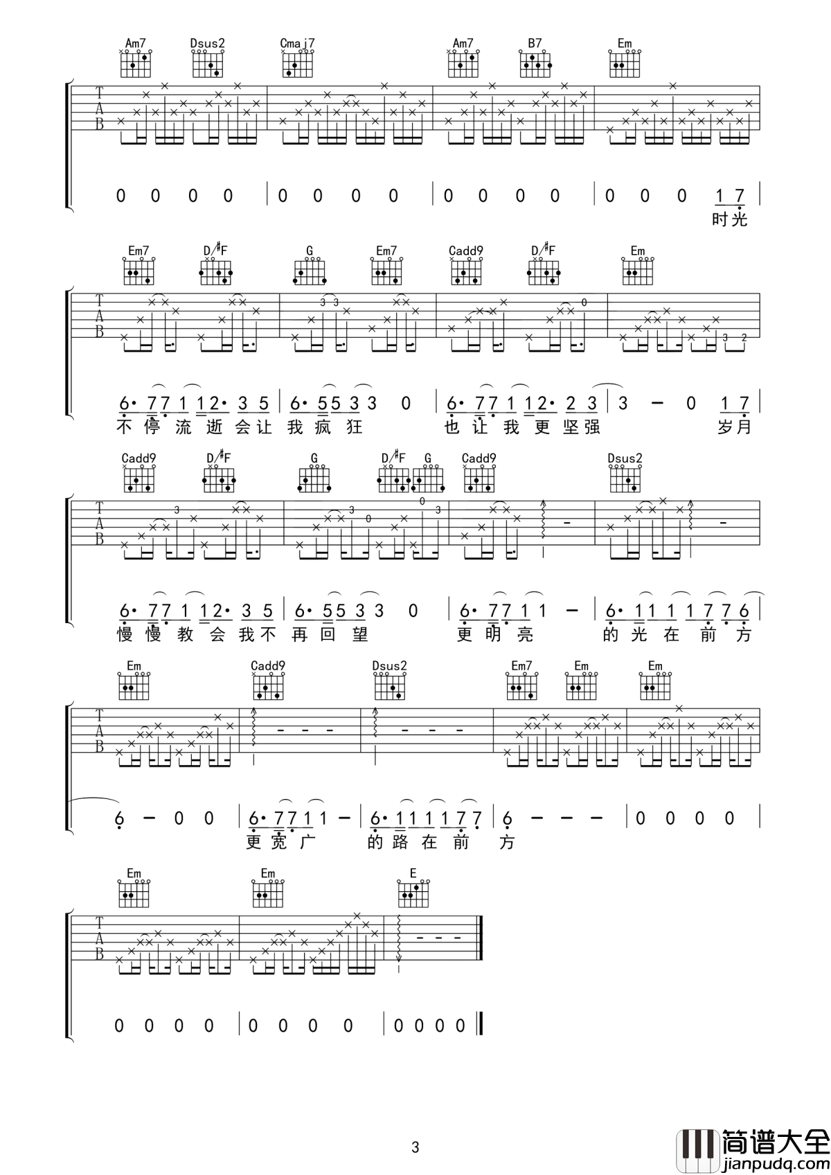 前方吉他谱_马雨阳_更明亮的光在前方__更宽广的路在前方