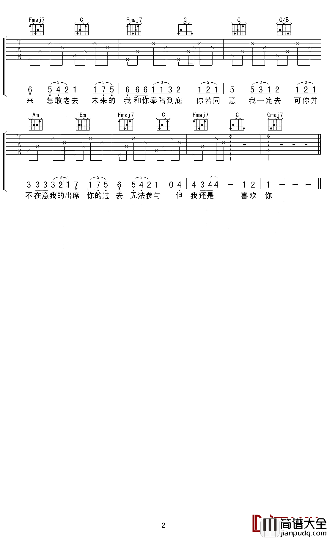 遥远的你吉他谱_221小伙伴_抖音歌曲七月的风八月的雨