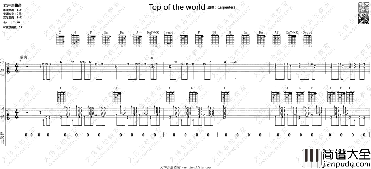 Top_Of_The_World吉他谱_Carpenters_世界之巅_双吉他演示视频
