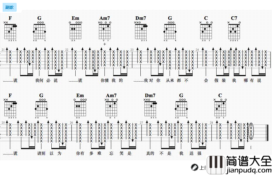 说谎吉他谱_新手简单版_林宥嘉