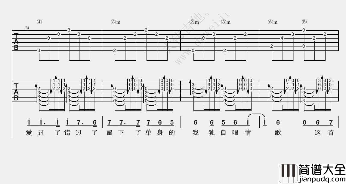 单身情歌吉他谱(双吉他版编配)_林志炫_高清图片谱