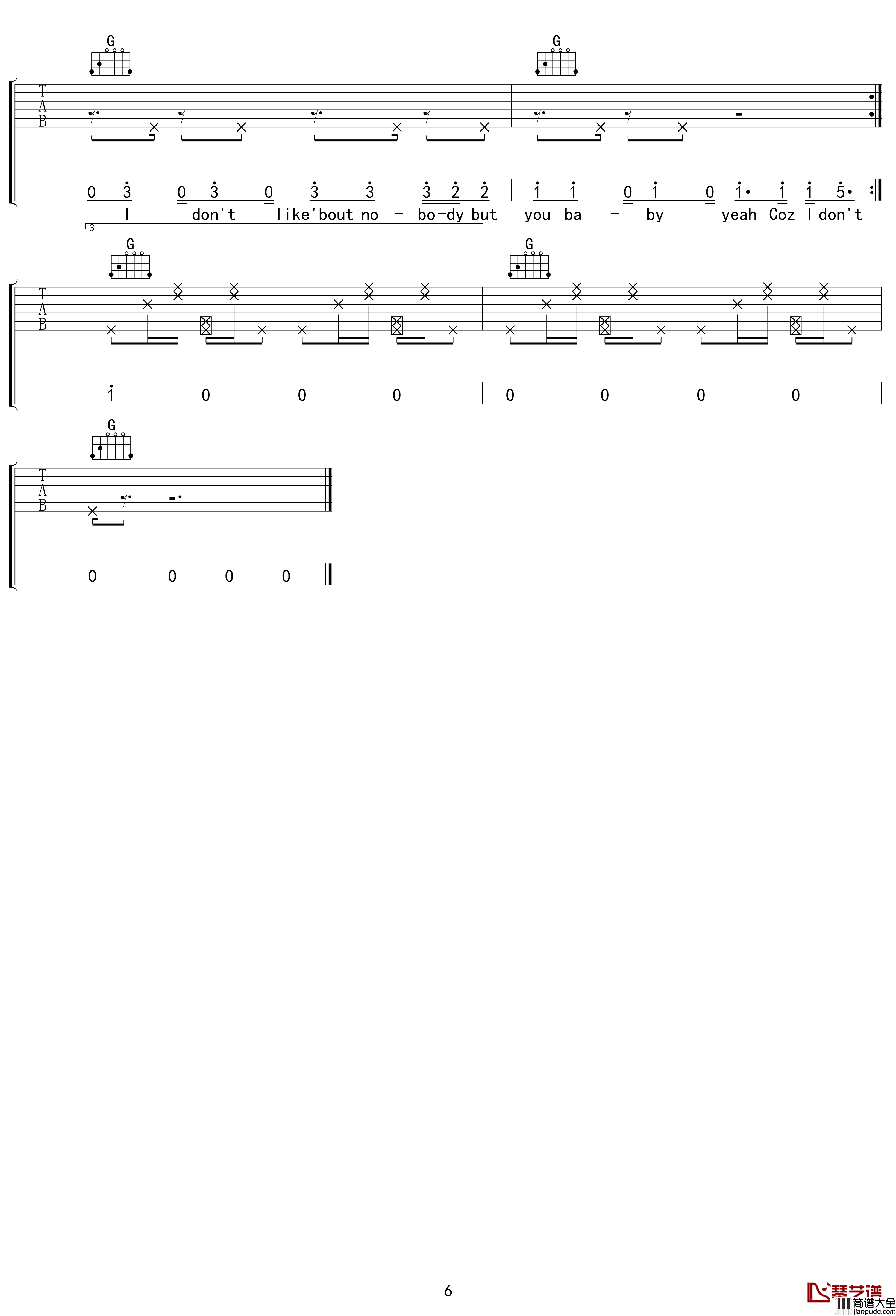 I_Don't_Care吉他谱_G调_黄老板/比伯_吴先生TAB制谱【附示范音频】