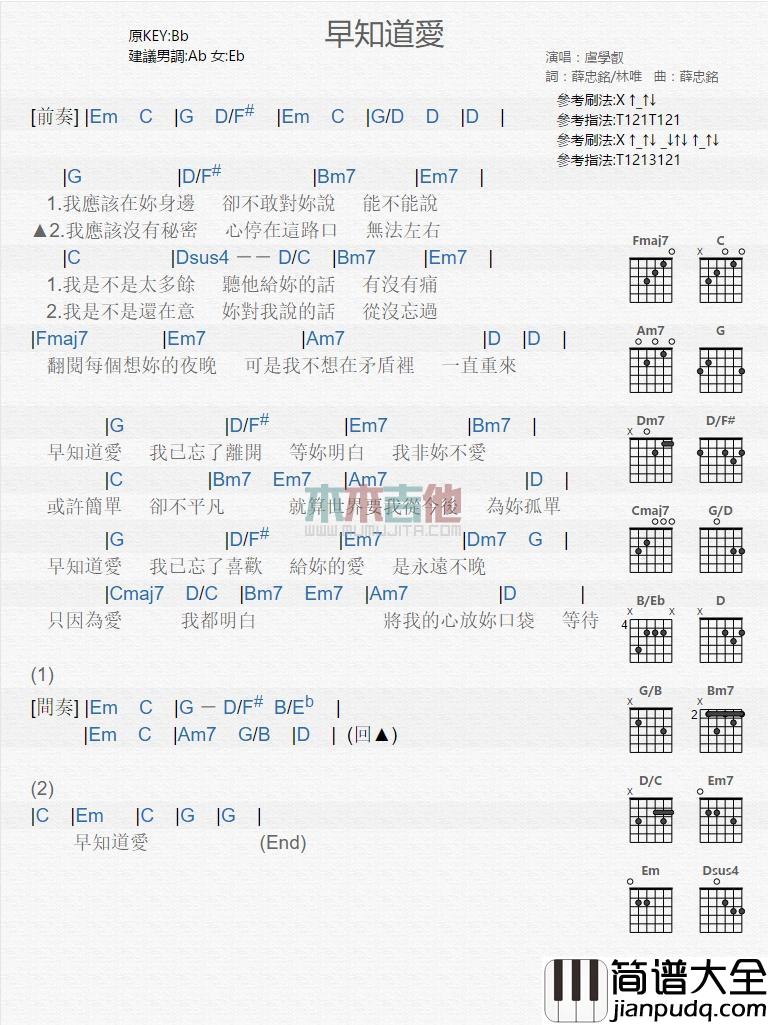 早知道爱_吉他谱_卢学叡