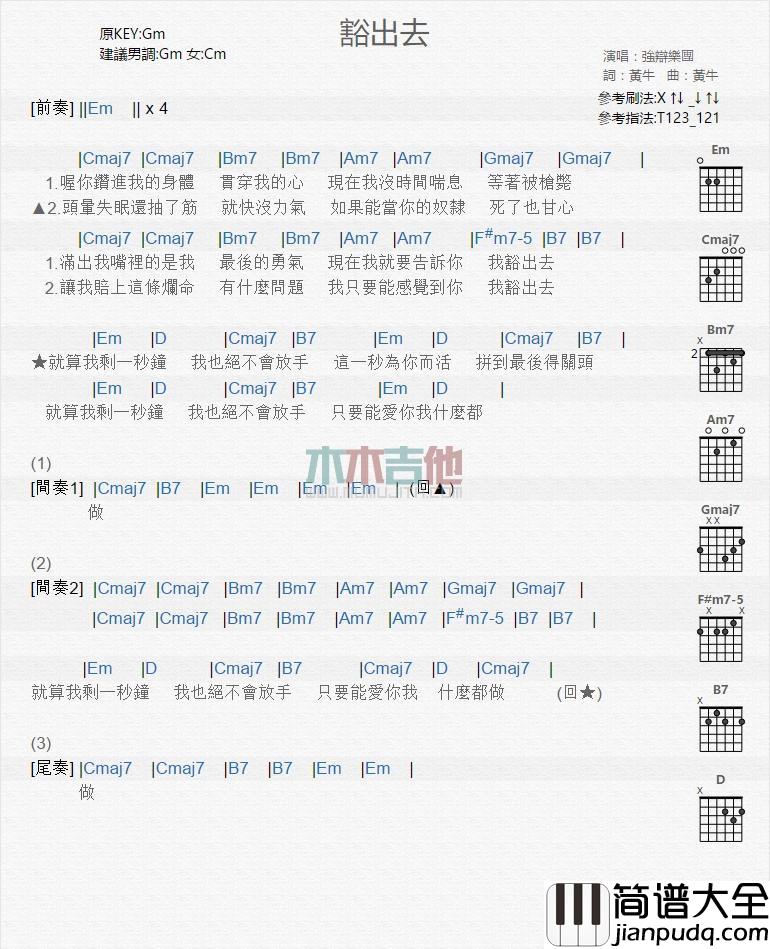 豁出去_吉他谱_强辩乐团