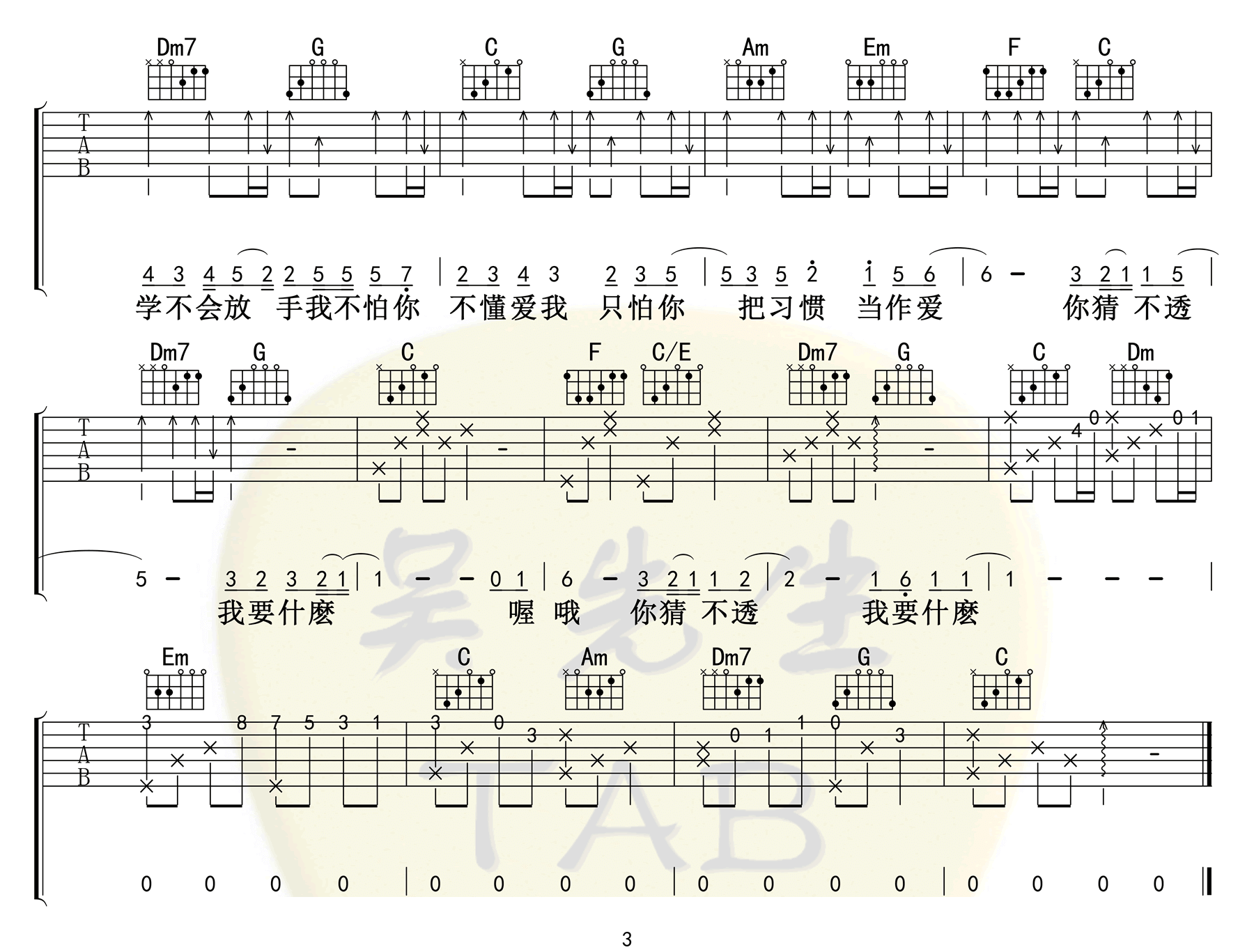 _这就是爱吗_吉他谱_容祖儿/林俊杰_C调弹唱谱_高清六线谱