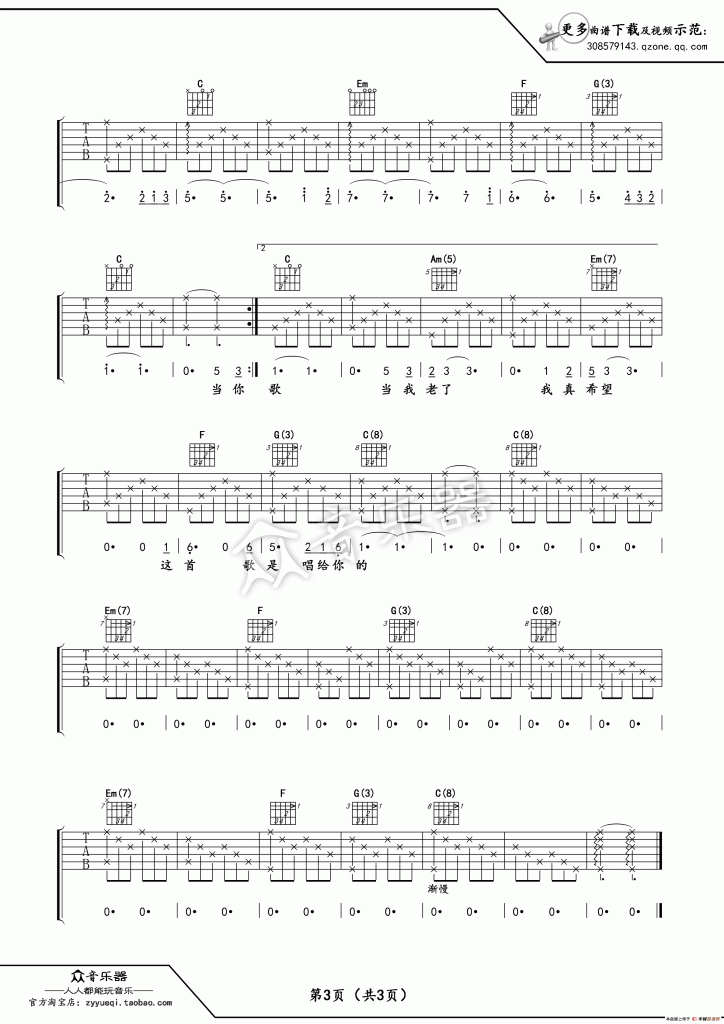 赵照_当你老了_吉他谱