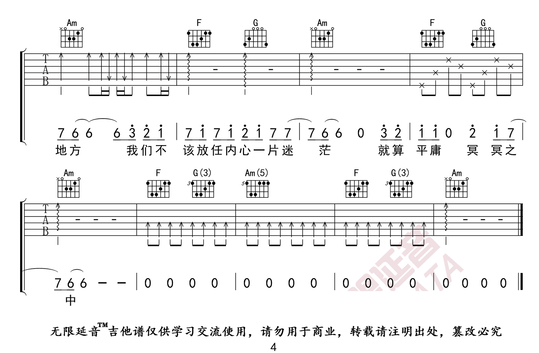 敬长安吉他谱_隔壁老樊__敬长安_C调原版_高清弹唱六线谱