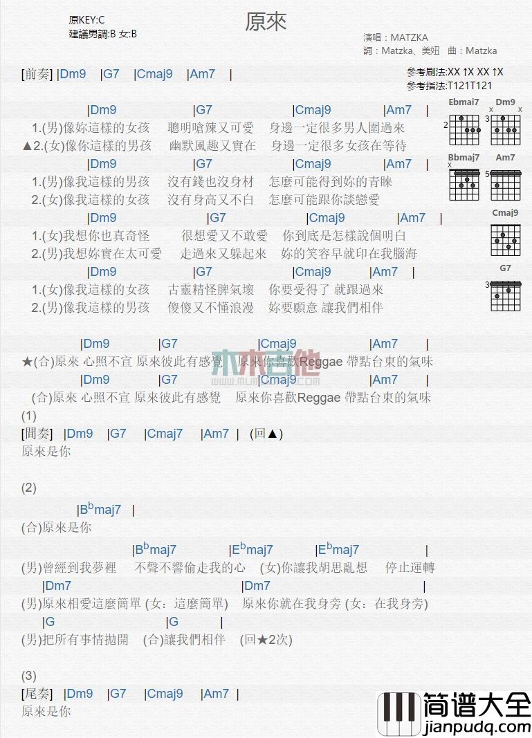 原来_吉他谱_MATZKA,家家