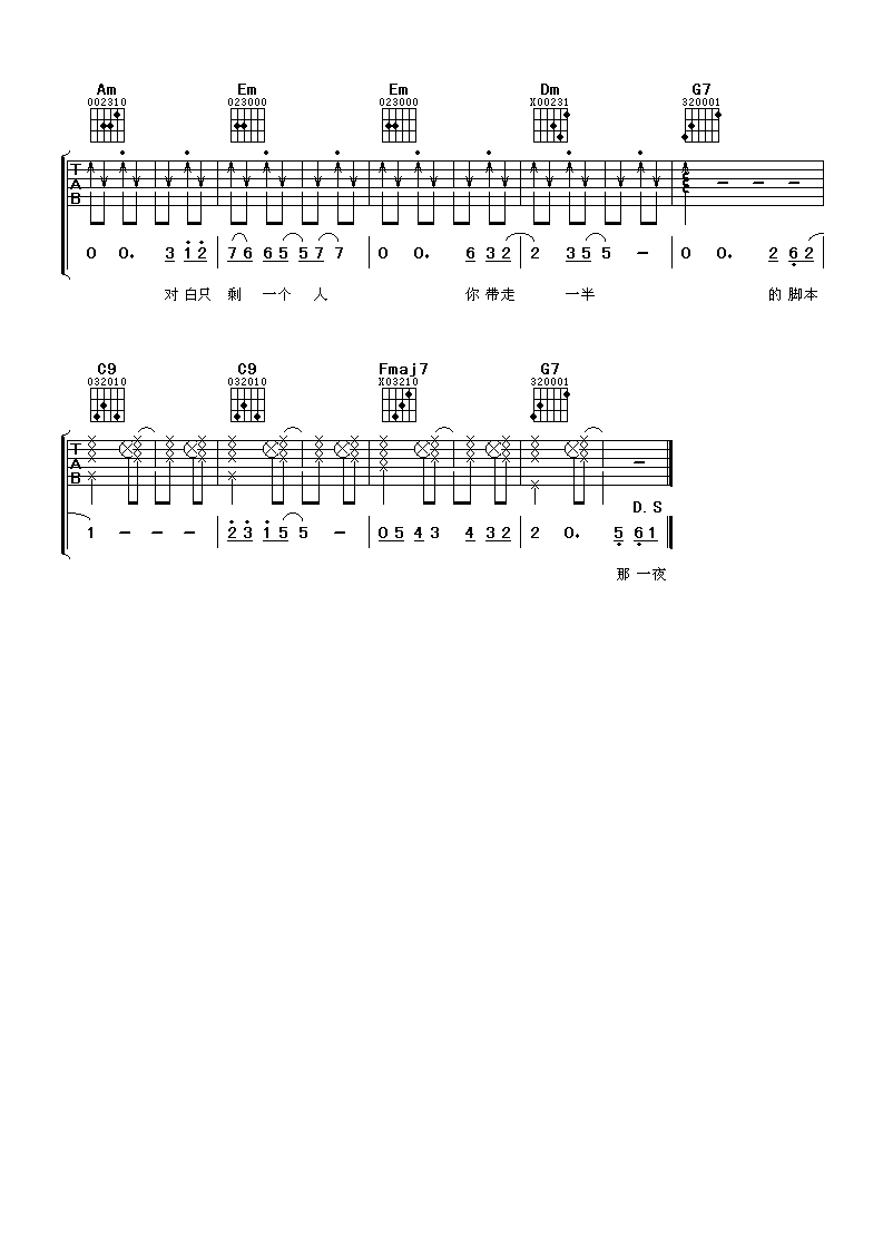 围城吉他谱_C调简单版_阿潘音乐工场编配_张靓颖