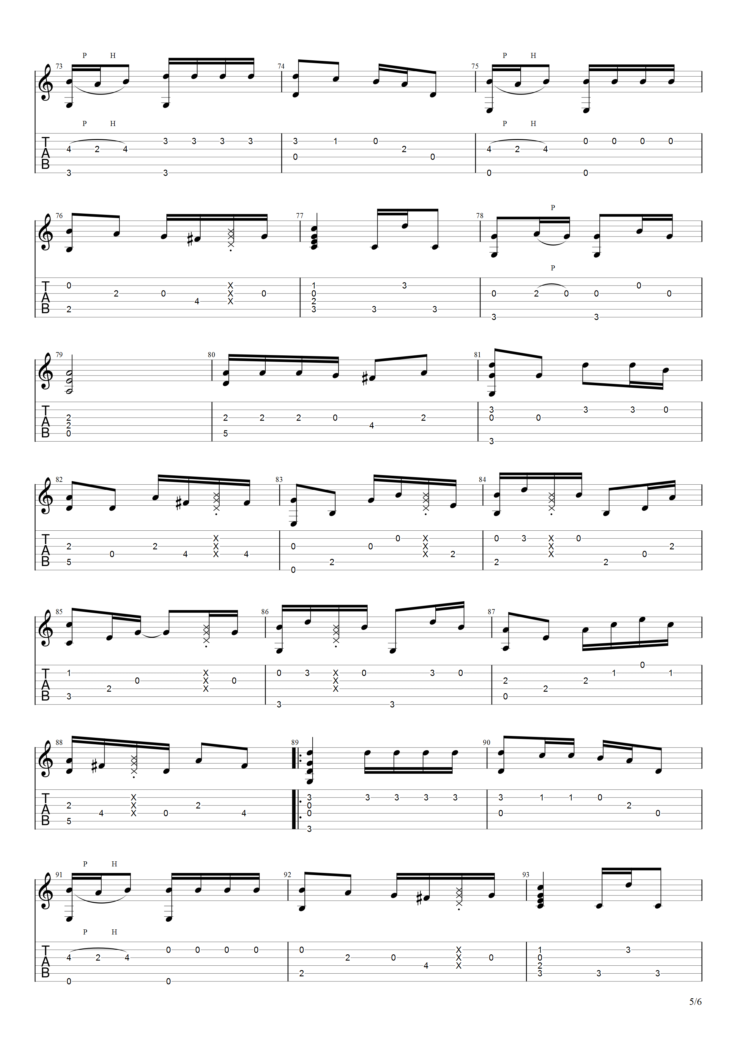 _清新的小女孩_G调吉他谱_指弹独奏谱_缅甸神曲