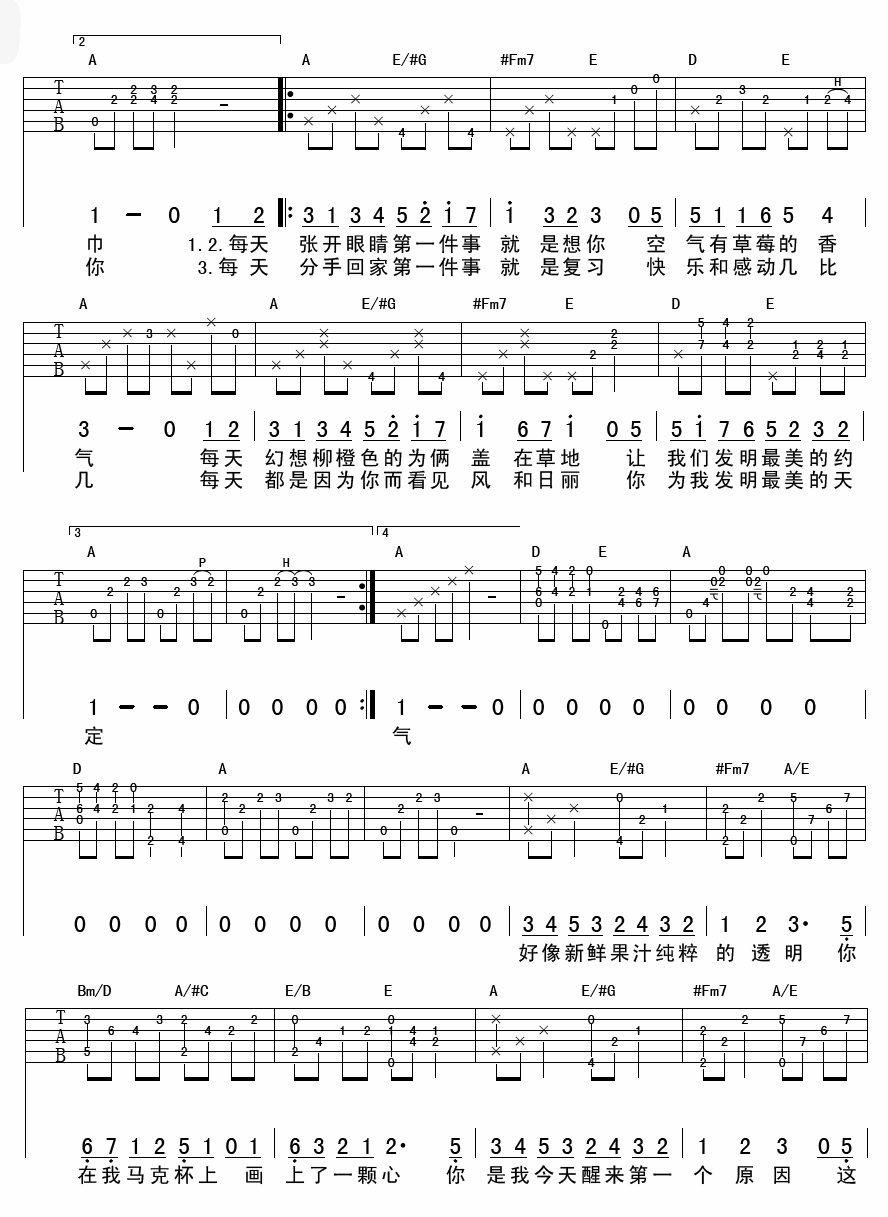 每天第一件事吉他谱_C调附前奏_杨鑫编配_梁静茹