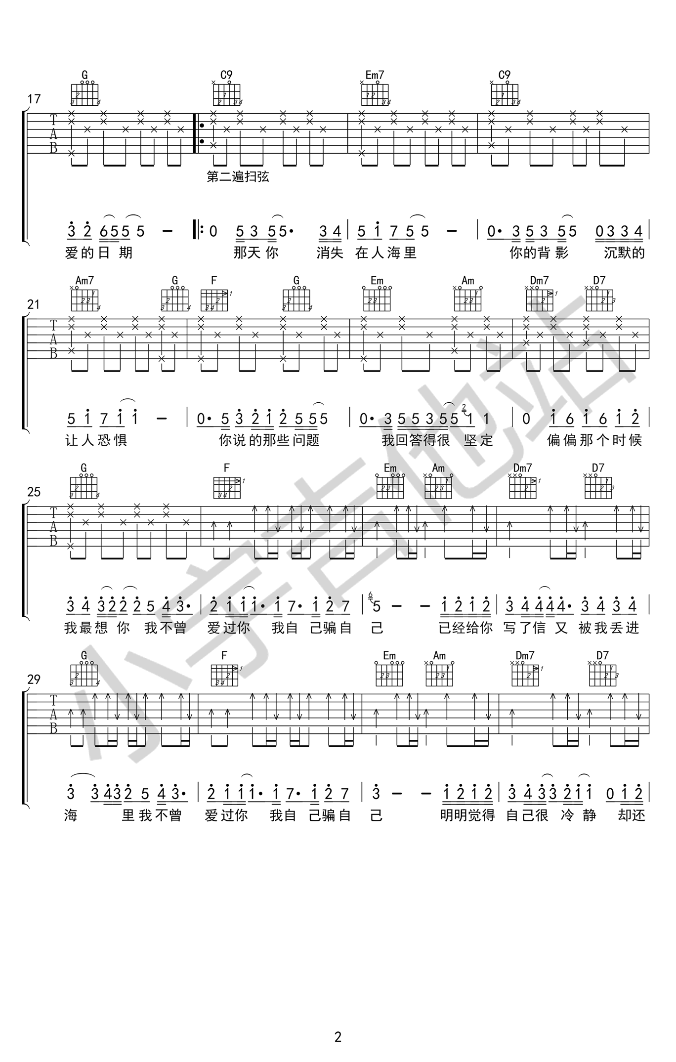 陷阱吉他谱_王北车_抖音热曲_C调弹唱谱_高清图片谱