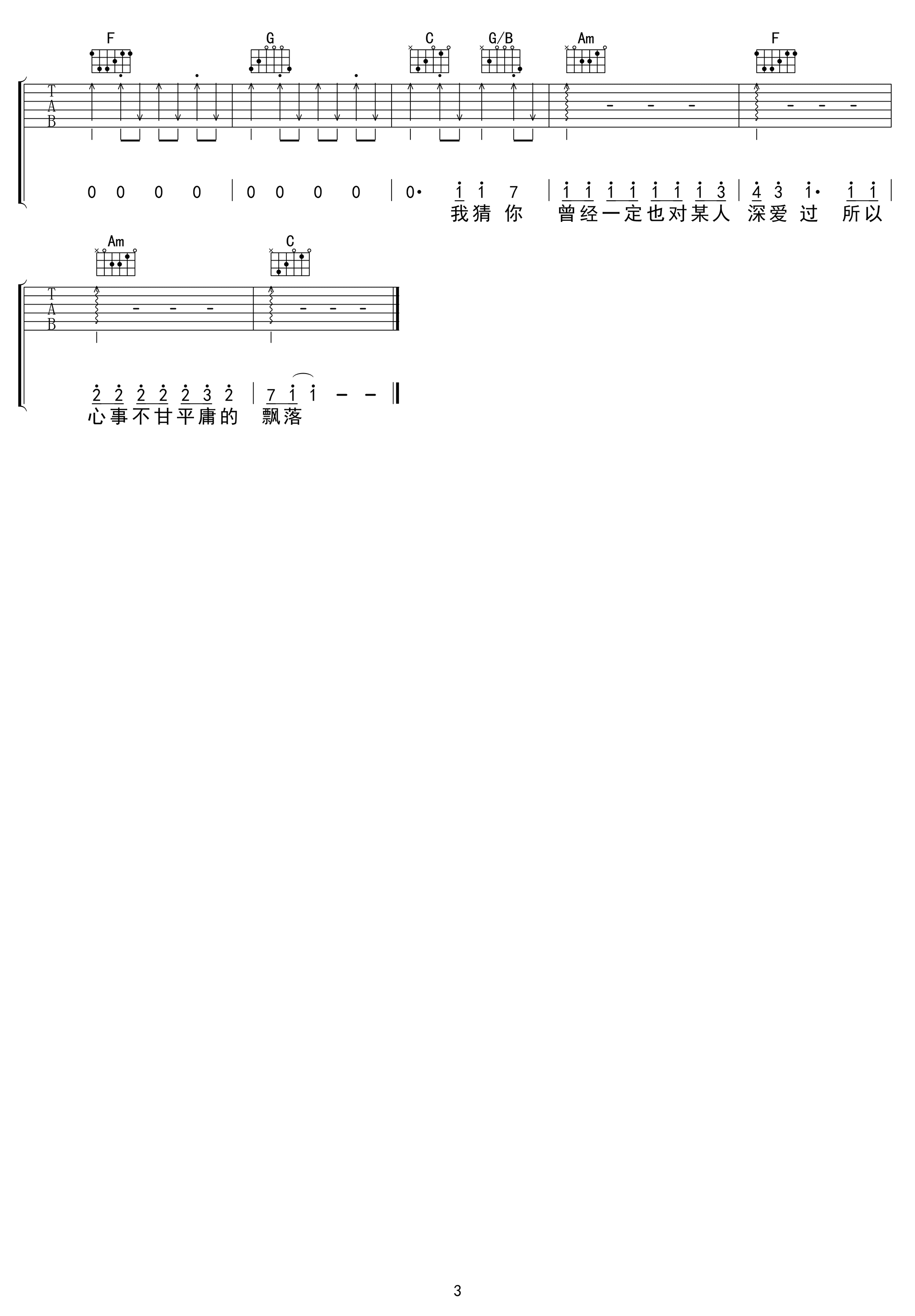 是红吉他谱_花粥_C调弹唱谱_高清图片谱