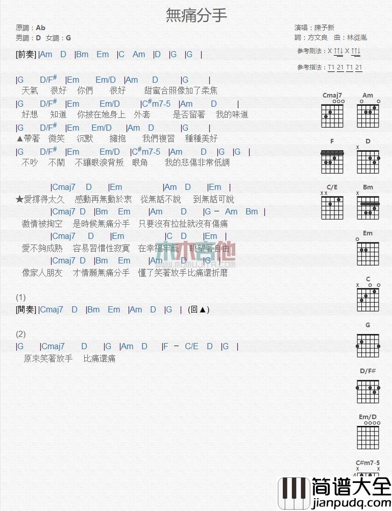 无痛分手_吉他谱_陈予新